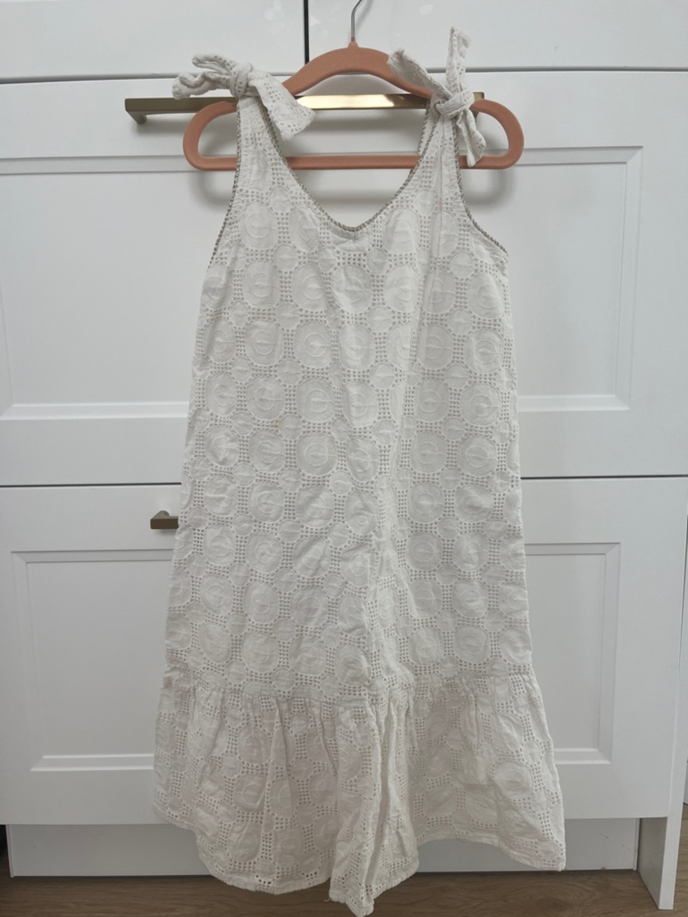 Girls' Cream Eyelet Tie-Shoulder Sundress